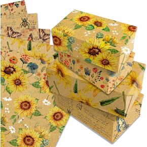 littkeef cliaet Insect Floral Kraft Pattern Wrapping Paper Set, 12 Sheets Sunflower, Butterfly, Flower Design Wrapping Paper Vintage Gift Wrap Birthday Party Decoration 20'' x 27''