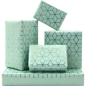 Elegant Luxurious Geometric Gift Wrapping Paper in Robin's Egg Blue With Gold Foil Abstract Rhombus Lattice For Wedding Birthday, Bridal Shower, Congrats, Christmas and Holiday - Folded Flat 28 x 20