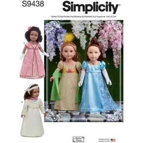 Simplicity R11681/S9438 Empire Waist Gowns and Dresses for 18" Dolls Sewing Pattern