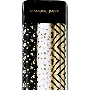 Generic Gift Wrapping Paper, Gold and Black Striped, for Wedding, Birthday, Party, Baby Shower, Corporate Gift, Black, White, Golden