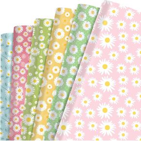 12 Sheets Daisy Wrapping Paper - Small Floral Gift Wrap for Birthday Party Baby Shower, Vibrant Flower Art Paper, 19.7 x 27.6 Inch