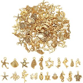 UNICRAFTALE 100Pcs 20 Styles Assorted Ocean Charms Set Seashells Starfish Conch Dolphin Pendant Set Tibetan Style Pendants Ocean Life Seafish Charms for Jewelry Making
