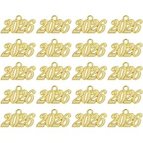Shapenty Metal Year Signet 2026 DIY Pendant Charms for Graduation Tassels Bracelet Necklace Earrings Keychain Zipper Pulls Cellphone Craft Jewelry Making Christmas Party Decoration, 20PCS
