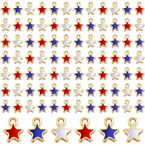 Kenning 108 Pcs Labor Day Decorations Star Enamel Charms Labor Day Charms Pendant Patriotic Charms for Independence Day Necklace Bracelet Earrings Craft Jewelry Making