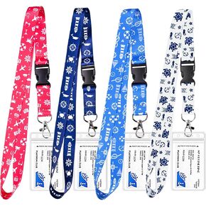 Cruise Lanyard for Ship Cards, 4 Pack Waterproof Cruise Lanyard with Detachable Buckle & ID Badge Holder for Cruises Ships Key Cards, Cruise Essentials 2025-2026 & Must Have Accessories