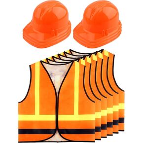 12 Pcs Kid Construction Worker Costume Include 6 Pcs Construction Vest 6 Pcs Construction Hat for Kid Cosplay