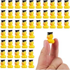 50pcs Mini Resin Ducks, Cute Mini Resin Graduation Ducks Tiny Yellow Miniature Ducks Figures Little Ducks Ornaments for Graduation Gift Party Dollhouse Decoration Crafts