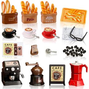Miniature Coffee Machine Coffee Pot Resin mini Bakery Baguette Bread Coffee Cups for DIY Mini Coffee Shop Micro Landscape