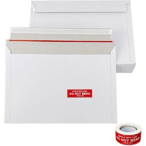 50 Pack 12.8x9.2" Rigid Mailers Cardboard Envelopes, Photo CD Mailers Shipping Envelope for Trading Cards with "DO NOT BEND" Labels, Small Stay Flat Self Seal Document Envelope - Grey Inside