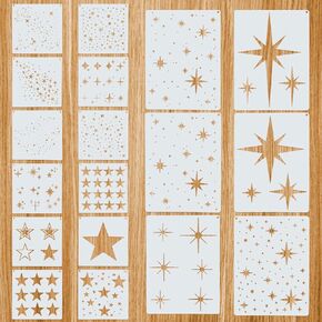Reusable Star Stencils for Painting 18 Pcs Large Twinkle Star Templates for Wall, Wood, Canvas, and Fabric Decoration