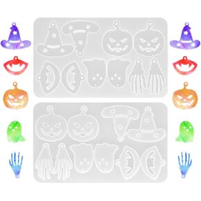 Dohia Halloween Earring Resin Molds Skull Pumpkin Bat Spider Earring Epoxy Resin Jewelry Mold Halloween Pendant Keychain Crafts Making ST1-WSJEHMJ (Skull)