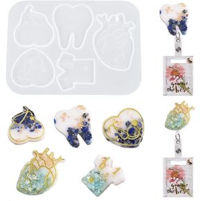 Doctor Badge Rollers Silicone Mold Badge Holder Epoxy Resin Mold Heart T-Shirt Stethoscope Shape Crystal Casting Molds for DIY Crafts Jewelry