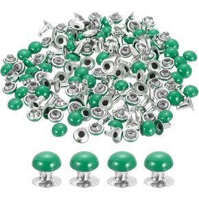 uxcell 100Set Leather Rivets Studs, 7mm/0.3" Purse Handbag Feet Mushroom Dome Round Metal Rivets Studs Screw Back for Leather Craft DIY Bag, Fluorescent Green