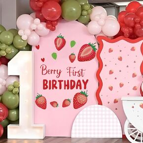 Berry First Birthday Stickers Decorations - Removable Red Strawberry Arch Stickers, Backdrop Decals, Sweet Strawberry 1st Birthday Decorations for Girls (Berry Decal)