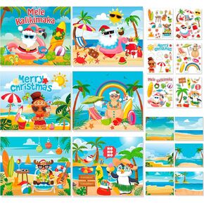 HOWAF 24 Sets Christmas Xmas July Stickers, Christmas Stickers Decorations Make a Beach Santa Scene Sticker DIY Summer Xmas Craft for Mele Kalikimaka Crafts Home Classroom Game Activity
