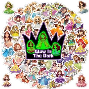 Princess Water Bottle Stickers for Kids Glow in The Dark, 68 PCS Vinyl Waterproof Stickers Pack for Laptop Skateboard Phone Case, Cute and Beautiful Girls Decals for Teens