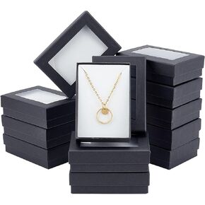 NBEADS 24 PCS Black Gift Boxes with Window Presentation Box with Padding - Birthday Gift Box - Necklace Box Earring Box Ring Box Cardboard Jewelry Boxes 3.54"x2.56"x1.1"