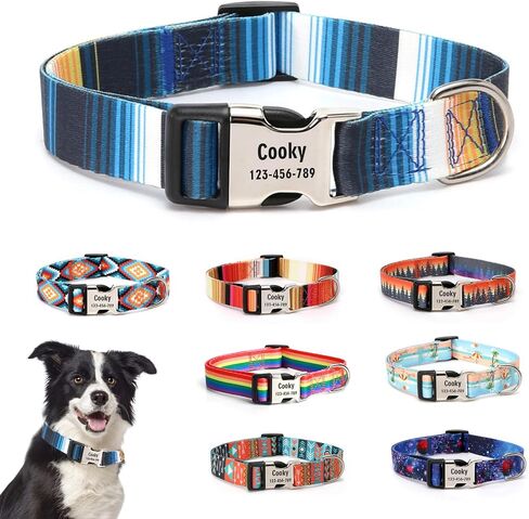 Customizable Dog Collar with Name - Polyester Custom Collar for Dog - Adjustable, Comfortable, Durable and Vibrant Pet Neckband (Pattern-C, XS (8-11.5 inches)) in Saudi Arabia