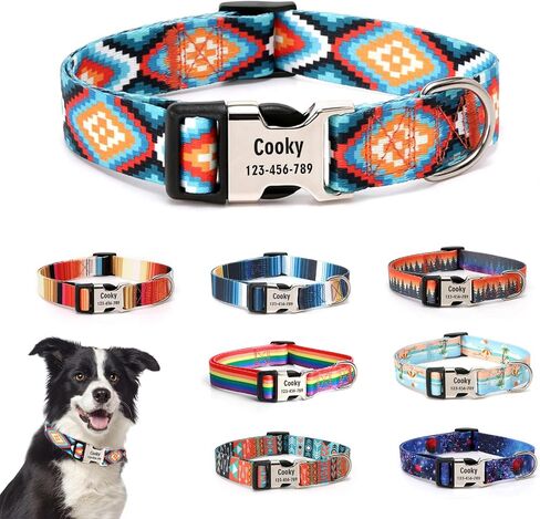 Customizable Dog Collar with Name - Polyester Custom Collar for Dog - Adjustable, Comfortable, Durable and Vibrant Pet Neckband (Pattern-C, XS (8-11.5 inches)) in Saudi Arabia