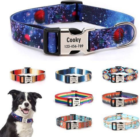 Customizable Dog Collar with Name - Polyester Custom Collar for Dog - Adjustable, Comfortable, Durable and Vibrant Pet Neckband (Pattern-C, XS (8-11.5 inches)) in Saudi Arabia