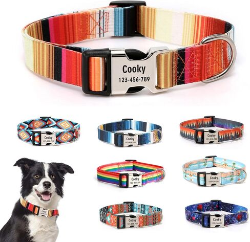Customizable Dog Collar with Name - Polyester Custom Collar for Dog - Adjustable, Comfortable, Durable and Vibrant Pet Neckband (Pattern-C, XS (8-11.5 inches)) in Saudi Arabia