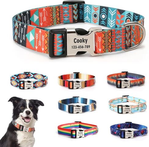 Customizable Dog Collar with Name - Polyester Custom Collar for Dog - Adjustable, Comfortable, Durable and Vibrant Pet Neckband (Pattern-C, XS (8-11.5 inches)) in Saudi Arabia