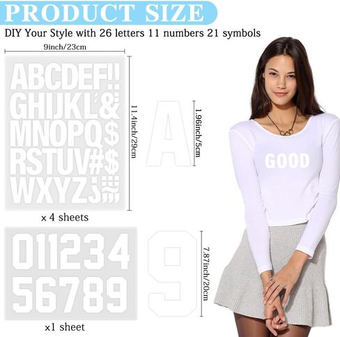 14 ورقة 199 PCS الحديد على الحروف والأرقام ، 8 بوصات 0-9 الحديد على الأرقام و 2 بوصة نقل الحرارة مع فينيل نقل الحرارة A-Z لقميص الملابس T-Shirt Jersey DIY in Kuwait