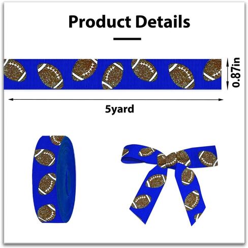 5 Yards American Football Ribbon for Crafting Sewing, 7/8 Inch Red Grosgrain Ribbons for Gift Wrapping, Rugby Balls Ribbons for Hair Bow Cheerleader Accessories in Kuwait