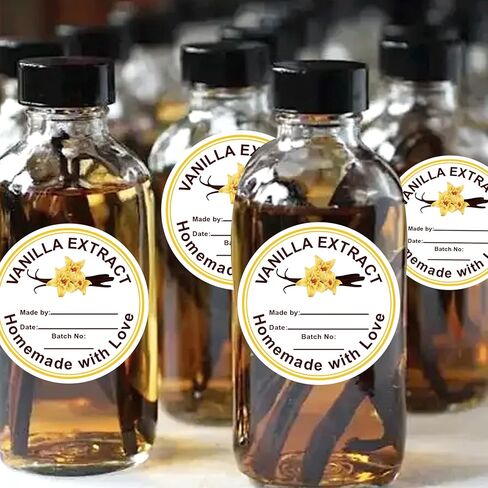 500 PCS Vanilla Extract Labels ملصقات هدايا عيد الميلاد لزجاجة الفانيليا 2 في محلية الصنع مع ملصق Love Vanilla Extract لزجاجات الفانيلا المصنوعة يدويًا ، ومطبخ مخزن ، جرة ، منظمة in Saudi Arabia