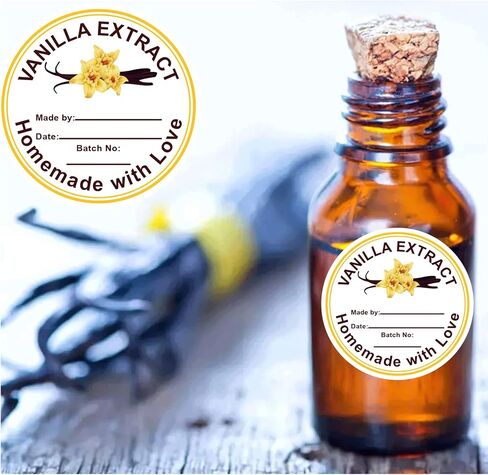 500 PCS Vanilla Extract Labels ملصقات هدايا عيد الميلاد لزجاجة الفانيليا 2 في محلية الصنع مع ملصق Love Vanilla Extract لزجاجات الفانيلا المصنوعة يدويًا ، ومطبخ مخزن ، جرة ، منظمة in Saudi Arabia