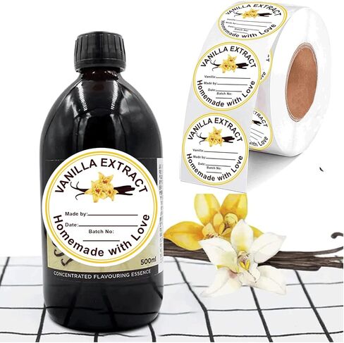 500 PCS Vanilla Extract Labels ملصقات هدايا عيد الميلاد لزجاجة الفانيليا 2 في محلية الصنع مع ملصق Love Vanilla Extract لزجاجات الفانيلا المصنوعة يدويًا ، ومطبخ مخزن ، جرة ، منظمة in Saudi Arabia