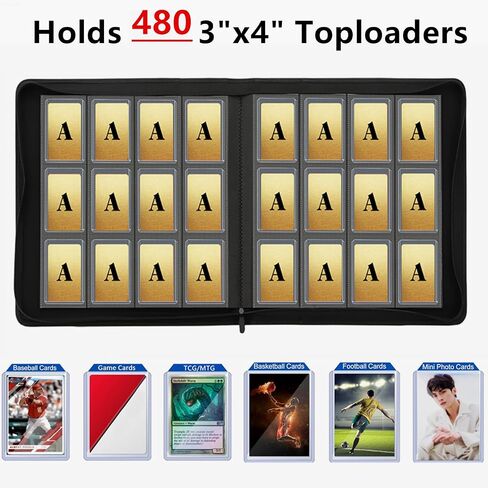 12-Pocket Toploader Binder, Holds 480 Toploaders, Sports, Trading & TCG/MTG Card Storage, Compatible with 3"x4" Top Loader (Black) in Saudi Arabia
