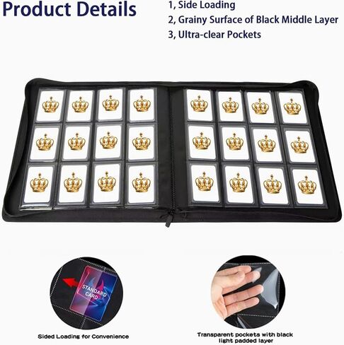 12-Pocket Toploader Binder, Holds 480 Toploaders, Sports, Trading & TCG/MTG Card Storage, Compatible with 3"x4" Top Loader (Black) in Saudi Arabia