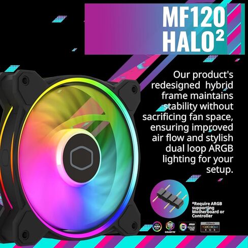Cooler Master Hyper 212 Halo CPU Sink - Black Aluminum Finish, 4 Heat Continuous Direct Contact Pipes with Fins, MF120 Halo2 ARGB Fan, ARGB Detects, LGA1700 and AM5 Support - Black in Kuwait