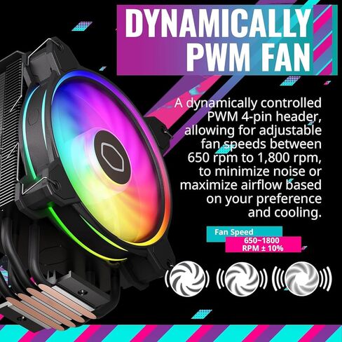 Cooler Master Hyper 212 Halo CPU Sink - Black Aluminum Finish, 4 Heat Continuous Direct Contact Pipes with Fins, MF120 Halo2 ARGB Fan, ARGB Detects, LGA1700 and AM5 Support - Black in Kuwait