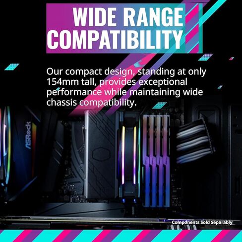 Cooler Master Hyper 212 Halo CPU Sink - Black Aluminum Finish, 4 Heat Continuous Direct Contact Pipes with Fins, MF120 Halo2 ARGB Fan, ARGB Detects, LGA1700 and AM5 Support - Black in Kuwait