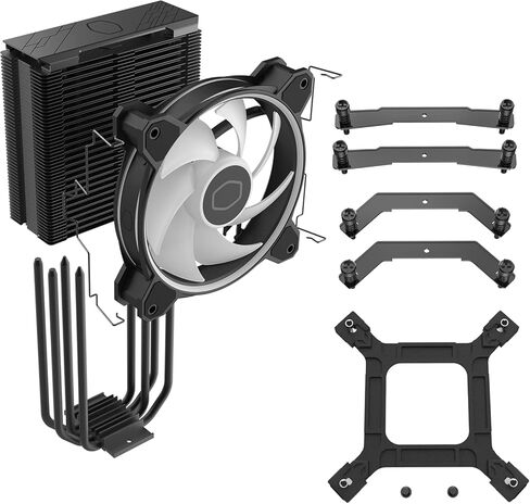 Cooler Master Hyper 212 Halo CPU Sink - Black Aluminum Finish, 4 Heat Continuous Direct Contact Pipes with Fins, MF120 Halo2 ARGB Fan, ARGB Detects, LGA1700 and AM5 Support - Black in Kuwait