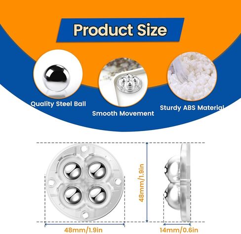 عجلات ذاتية اللصق - عجلة عالمية دوارة 360 درجة، محمل نقل كروي صغير لأجهزة المطبخ الصغيرة، صندوق تخزين، سلة المهملات (مع 4 محامل كروية، أسود، 8 قطع) in Kuwait