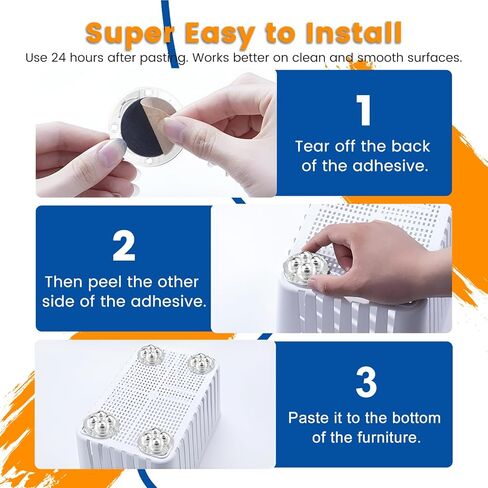 عجلات ذاتية اللصق - عجلة عالمية دوارة 360 درجة، محمل نقل كروي صغير لأجهزة المطبخ الصغيرة، صندوق تخزين، سلة المهملات (مع 4 محامل كروية، أسود، 8 قطع) in Kuwait