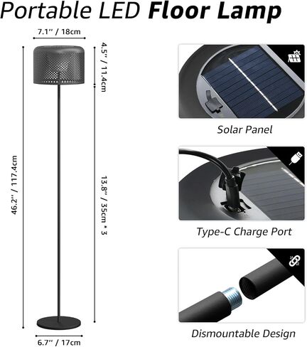 uuffoo LED Outdoor Floor Lamp Solar Outdoor Lamps for Patio Solar and USB Rechargeable Floor Lamp Cordless Warm White+RGB for Patio Balcony Garden in Saudi Arabia