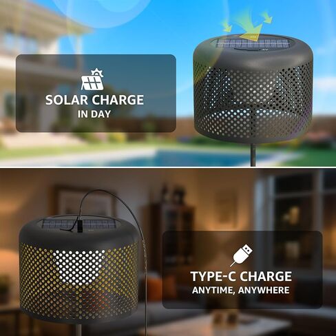 uuffoo LED Outdoor Floor Lamp Solar Outdoor Lamps for Patio Solar and USB Rechargeable Floor Lamp Cordless Warm White+RGB for Patio Balcony Garden in Saudi Arabia