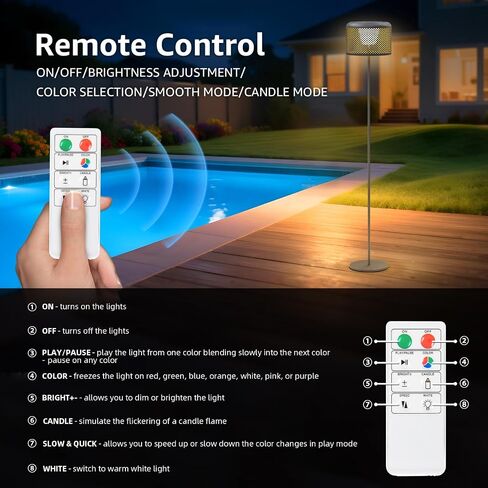 uuffoo LED Outdoor Floor Lamp Solar Outdoor Lamps for Patio Solar and USB Rechargeable Floor Lamp Cordless Warm White+RGB for Patio Balcony Garden in Saudi Arabia