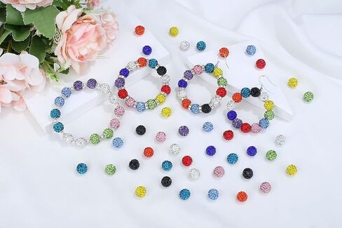LAIDANLA 120pcs 10mm 12 Mixed Colors Rhinestone Beads Baseball Beads for Crafting, Shiny Round Shamballa Disco Beads, Sparkle Clay Bead Bulk for Bracelet Necklace Earring Jewelry Making DIY in Kuwait