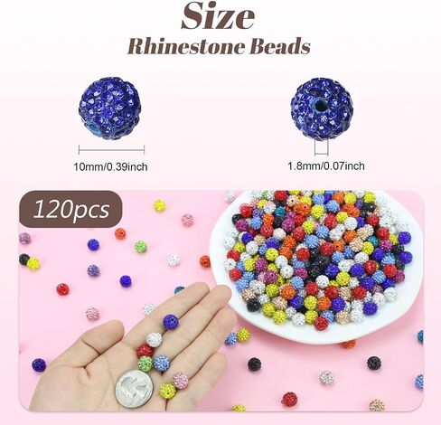LAIDANLA 120pcs 10mm 12 Mixed Colors Rhinestone Beads Baseball Beads for Crafting, Shiny Round Shamballa Disco Beads, Sparkle Clay Bead Bulk for Bracelet Necklace Earring Jewelry Making DIY in Kuwait