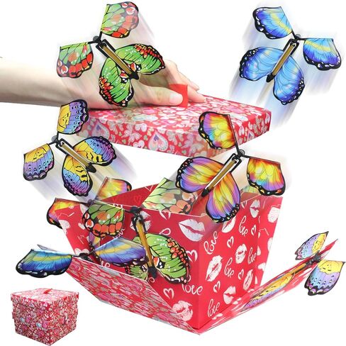 Tusauw Butterfly Explosion Gift Box Flying Butrefly Surprise Box Box Butfly Fox لأعياد الميلاد عيد الميلاد المقترح هدايا الزفاف مزحة (أسود) in Kuwait
