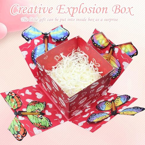 Tusauw Butterfly Explosion Gift Box Flying Butrefly Surprise Box Box Butfly Fox لأعياد الميلاد عيد الميلاد المقترح هدايا الزفاف مزحة (أسود) in Kuwait