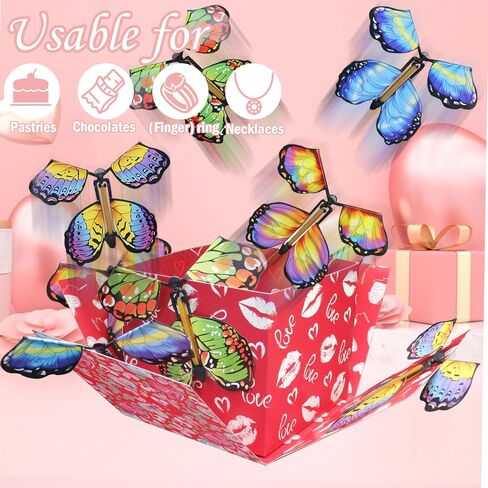 Tusauw Butterfly Explosion Gift Box Flying Butrefly Surprise Box Box Butfly Fox لأعياد الميلاد عيد الميلاد المقترح هدايا الزفاف مزحة (أسود) in Kuwait