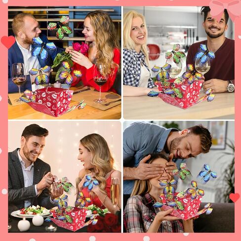 Tusauw Butterfly Explosion Gift Box Flying Butrefly Surprise Box Box Butfly Fox لأعياد الميلاد عيد الميلاد المقترح هدايا الزفاف مزحة (أسود) in Kuwait