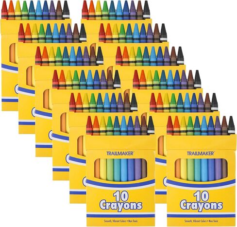 Trail Maker 100 Pack Crayons Bulk for Kids ، Classroom - Wholesale Wholk Wax Coloring Crayons Party Party Party Party Bulk ، 10 لكل مجموعة فن الصندوق in Saudi Arabia