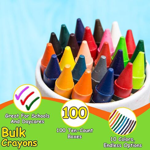 Trail Maker 100 Pack Crayons Bulk for Kids ، Classroom - Wholesale Wholk Wax Coloring Crayons Party Party Party Party Bulk ، 10 لكل مجموعة فن الصندوق in Saudi Arabia